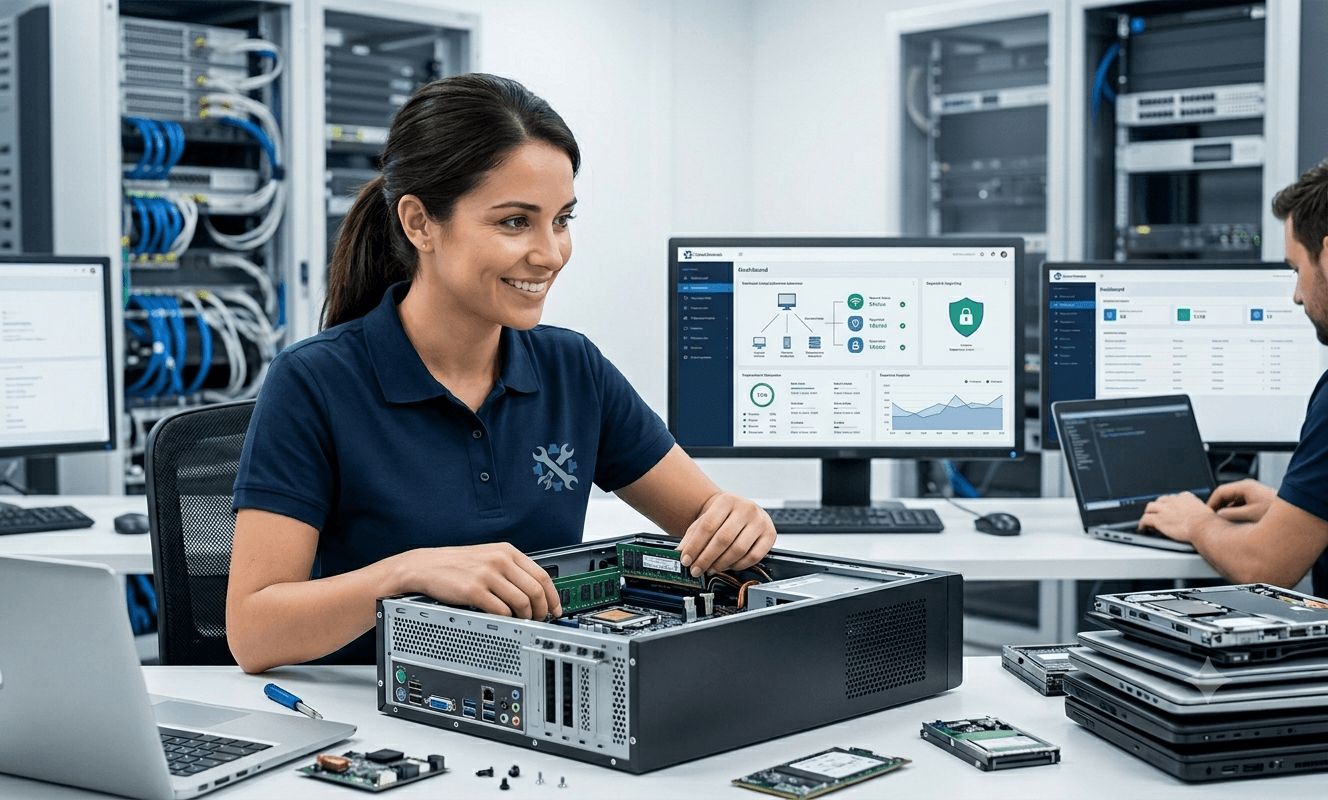 Técnico reparando una computadora